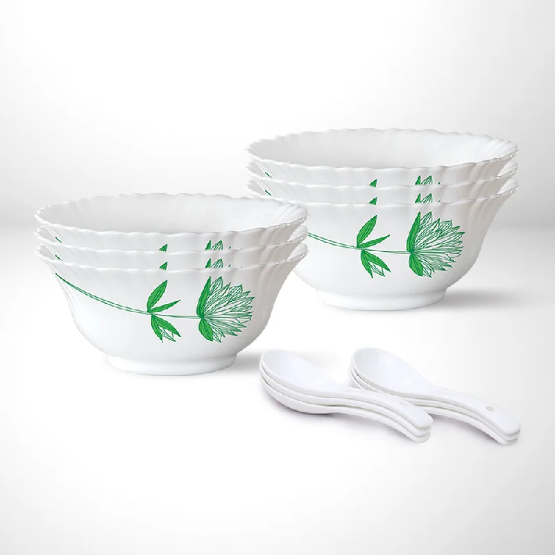 Stylish silver-plated cutlery-Larah by Borosil Green Lily Soup Bowl Set