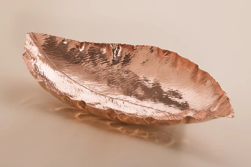 Rustic bamboo serving platters-Copper Magnolia Leaf Bowl