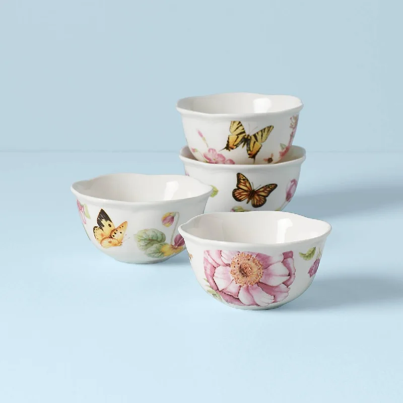 Retro checkered dinnerware-Butterfly Meadow Bloom 4-Piece Dessert Bowl Set