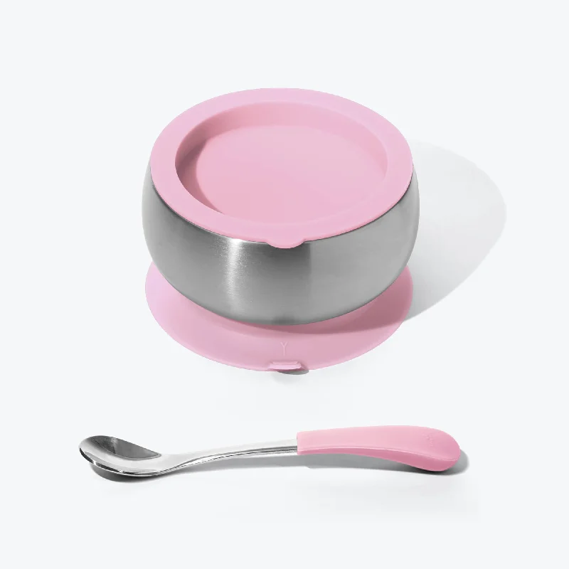 Outdoor bamboo dinner sets-Avanchy Stainless Steel Baby Bowl With Spoon Combo + Air Tight Lid - Pink