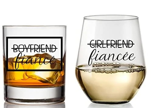 Large ceramic latte mugs-Advanced Mixology Boyfriend and Girlfriend Wine and Whiskey Glass Gift Set - Engagement Gifts for Couples - Fiance Fiancee Gift for Him and Her - His and Hers Glasses For Mr and Mrs Bride and Groom