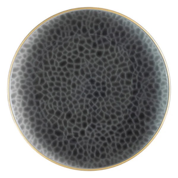 Artisan ceramic dinner trays-Black and Gold Rim Transparent Hammered 13″ Round Plastic Charger Plate - 4 Pack