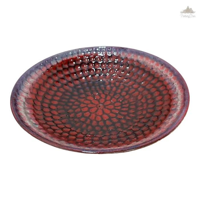 Retro ceramic serving platters-Maroon Thumbprint Bowl | Height 5 cm | Diameter 24.5 cm | Hand Painted |  Set of 1 | Ceramic Pottery | Ideal for serving food items