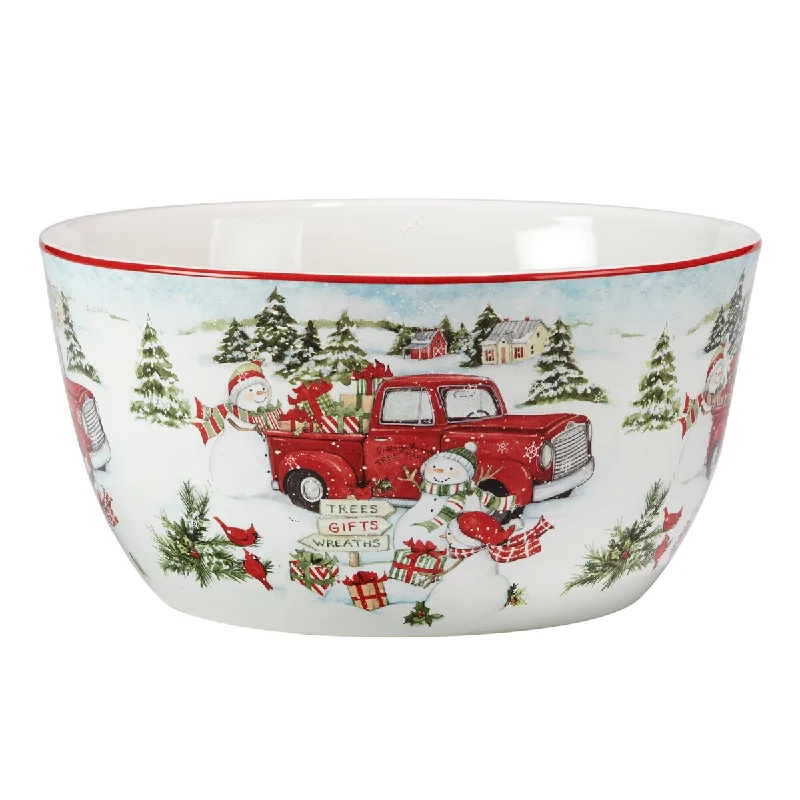 Eco-friendly wooden ladles-Certified International Red Truck Snowman Deep Bowl, 104 oz.