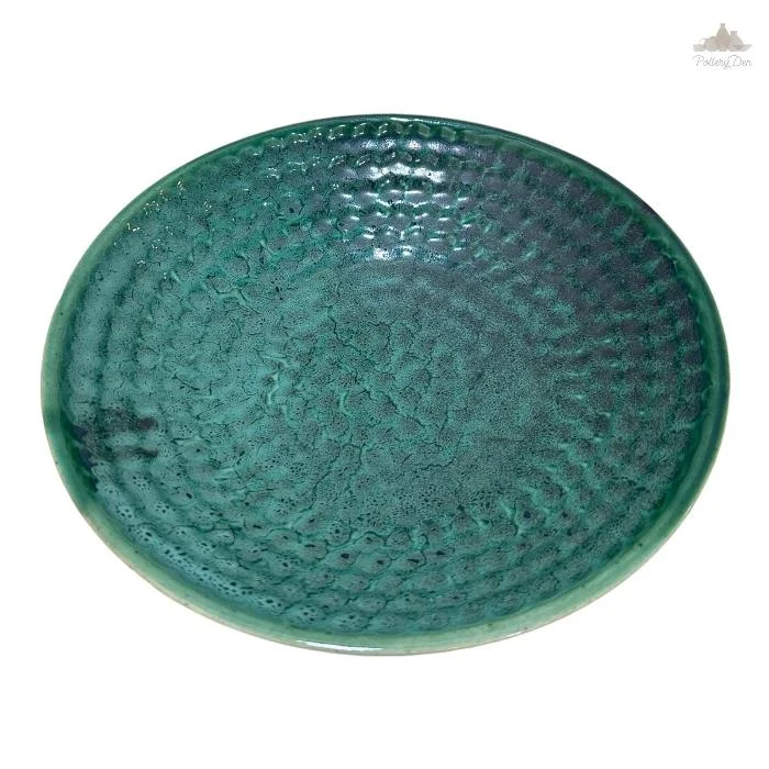 Minimalist glass dessert dishes-Green Thumbprint Bowl | Height 5 cm | Diameter 24.5 cm | Hand Painted |  Set of 1 | Ceramic Pottery | Ideal for serving food items