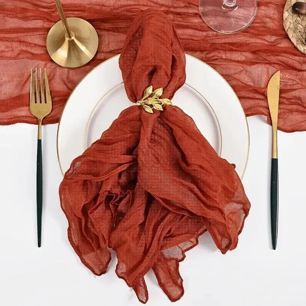 Bright orange ceramic plates-Burnt Orange Cheesecloth Napkins