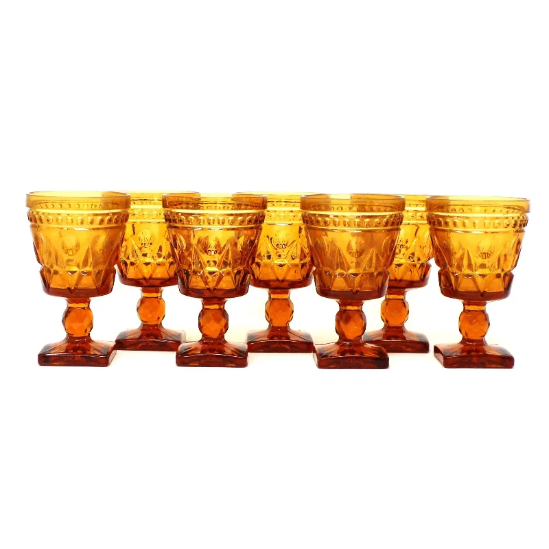 Luxury gold-rimmed tumblers-Wine Glasses, Colony Glass, Amber Park Lane, Set of 7, Vintage