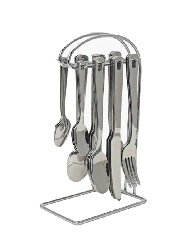 Microwave-safe ceramic dishes-Kitchen Life 24pc Stainless Steel Hanging Cutlery Set - Silver