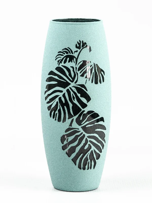 Sleek metal wall sculptures-Blue Tropical Painted Art Glass Oval Vase for Flowers | Interior Design | Home Decor | Table vase | 7736/250/sh160.2