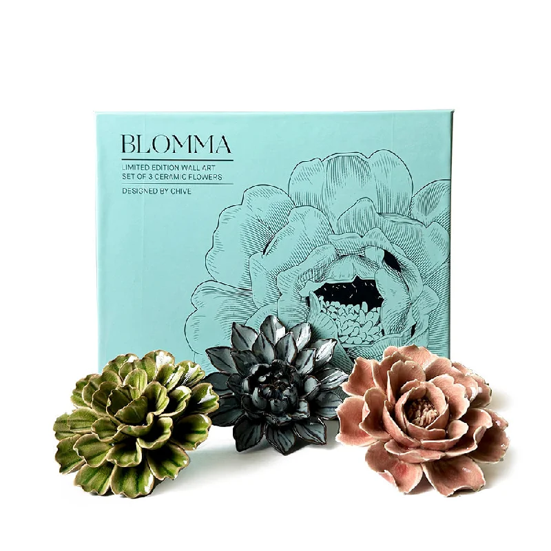 Luxury linen table lamps-Ceramic Flower Wall Art Blomma Box Set