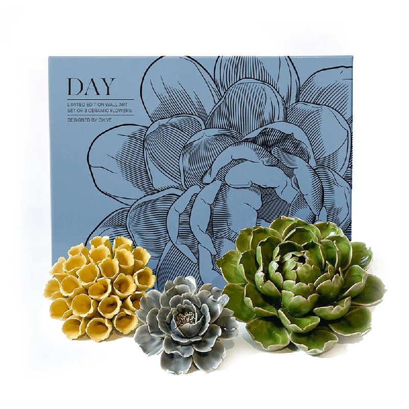 Rustic linen curtains-Ceramic Flower Wall Art Day Box Set