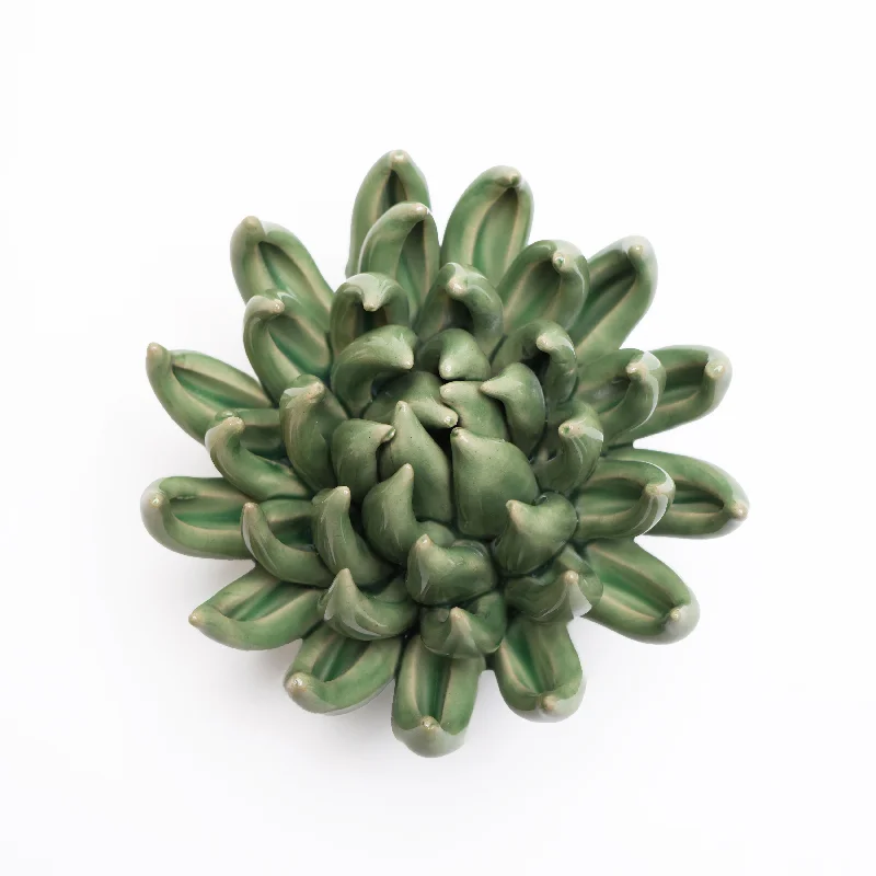 Modern minimalist sculptures-Ceramic Flower Wall Art Green Large Succulent