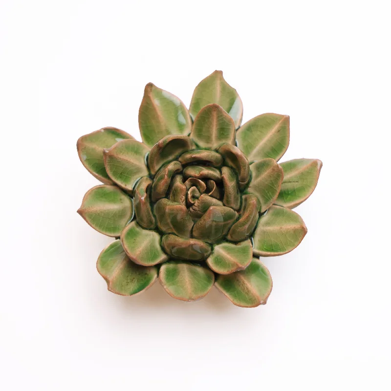 Modern abstract area rugs-Ceramic Flower Wall Art Green Small Succulent