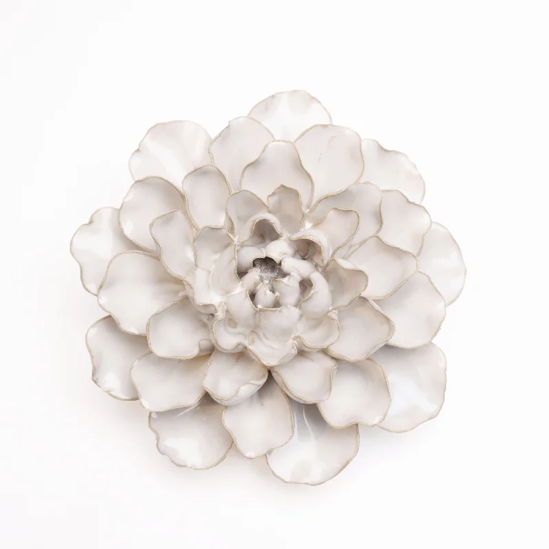 Modern circular wall art-Ceramic Flower Wall Art Ivory Large Flower