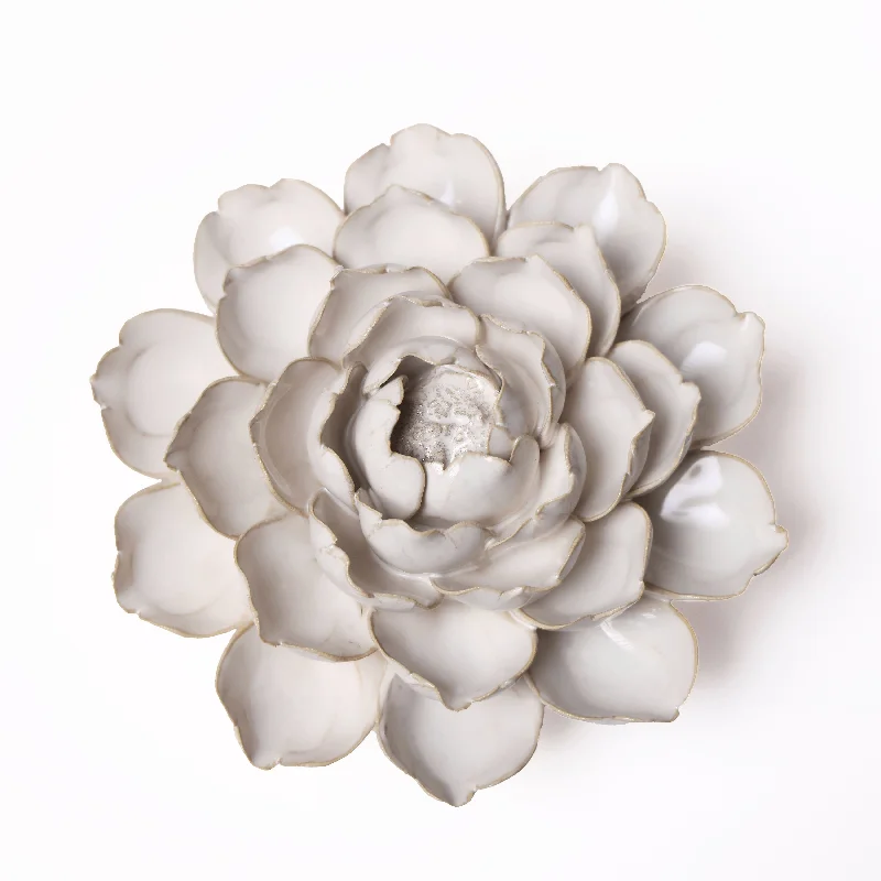 Modern minimalist sculptures-Ceramic Flower Wall Art Ivory Mofo Flower