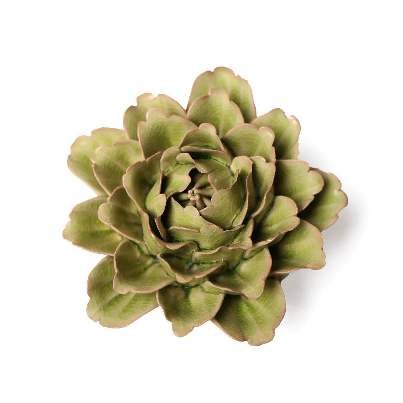 Stylish wooden wall shelves-Ceramic Flower Wall Art Large Green Flower