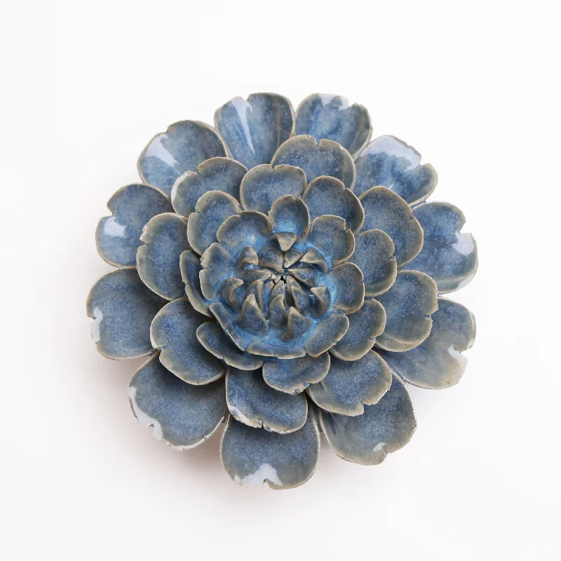 Luxury stone wall clocks-Ceramic Flower Wall Art Medium Flower Blue