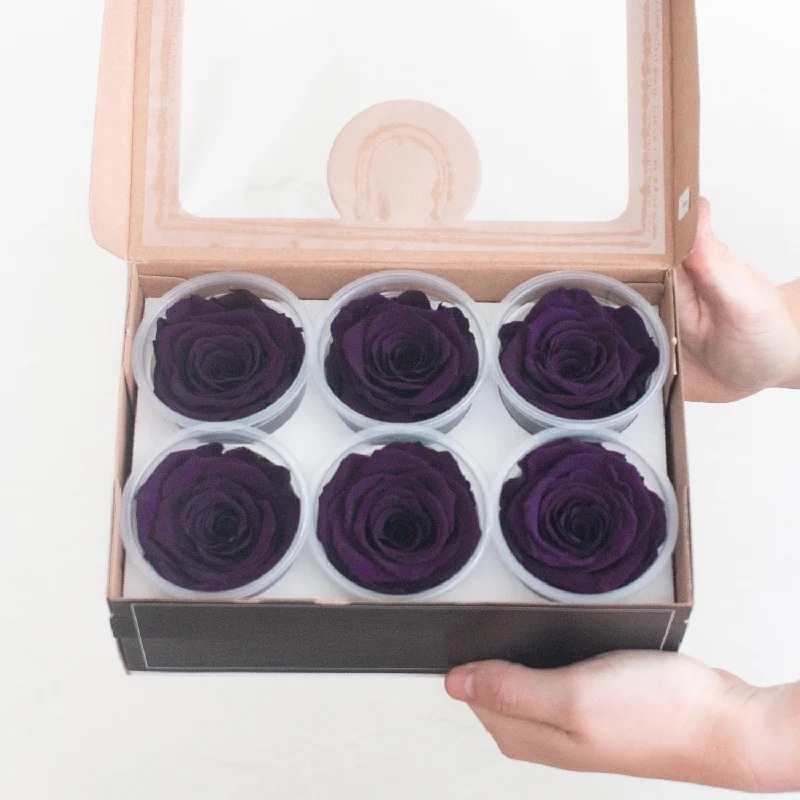 Rustic wooden candle trays-Deep Purple Preserved Roses