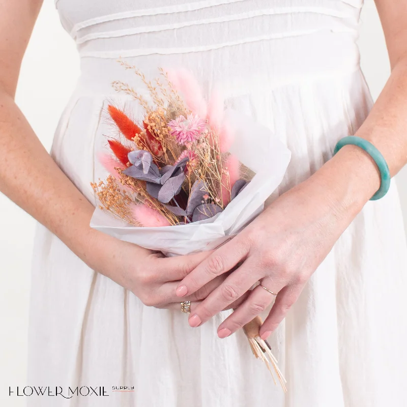 Elegant bronze plant pots-Dried Posey Bridesmaid Bouquet Pink