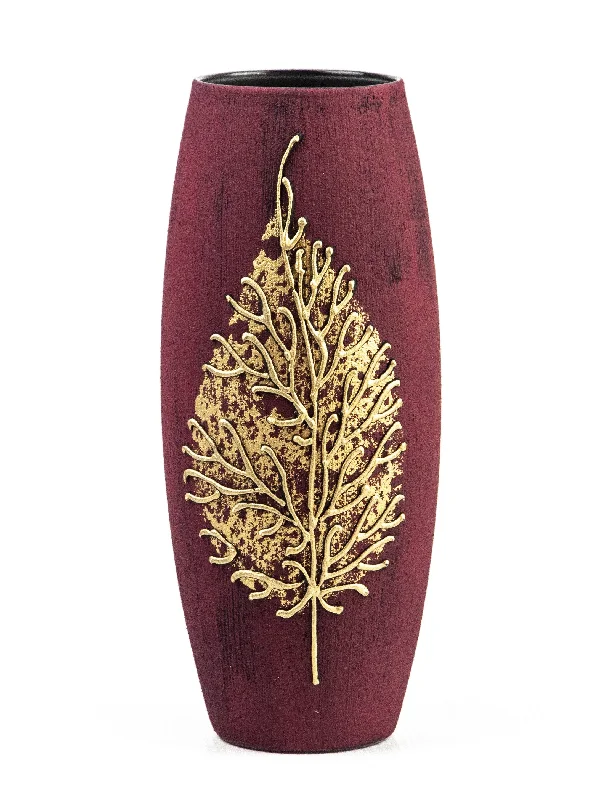 Luxury silk wall mirrors-Gold on Burgundy Handpainted Art Glass Oval Vase for Flowers | Interior Design | Home Decor | Table vase | 7736/250/sh161.6