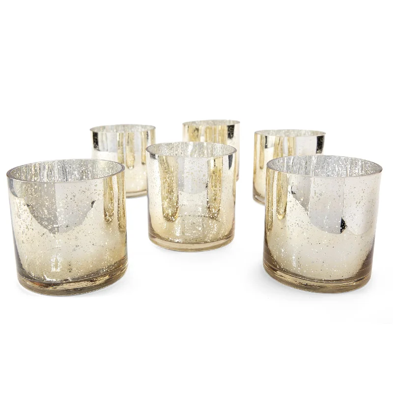 Elegant stone table coasters-Set of 6 Mercury Glass Cylinder Vase | Short Floating Candle Centerpiece Hurricanes