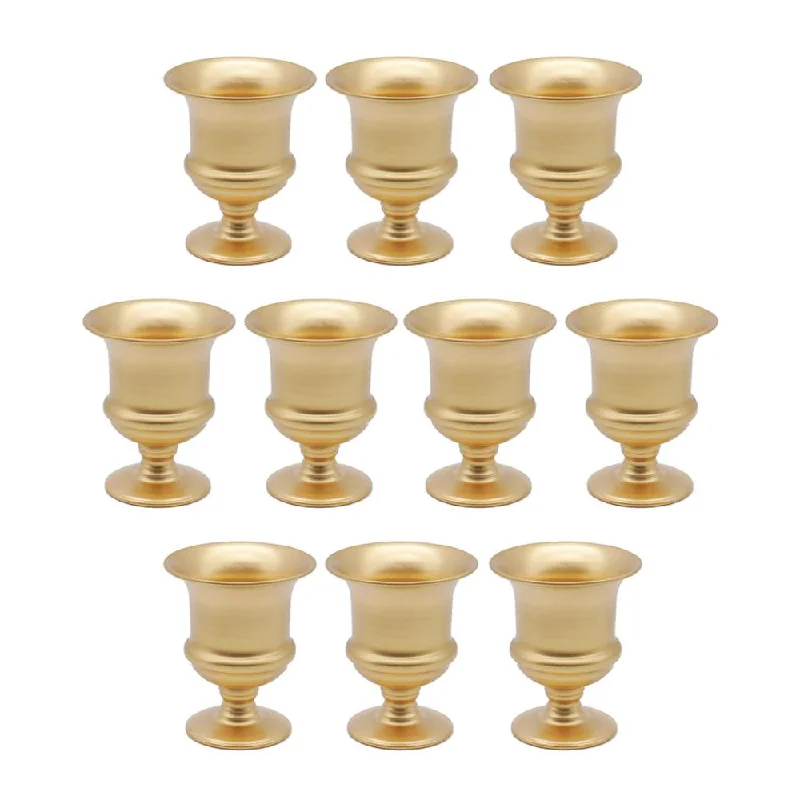 Sleek circular wall clocks-Set of 10 Petite Urn Metal Trumpet Vases