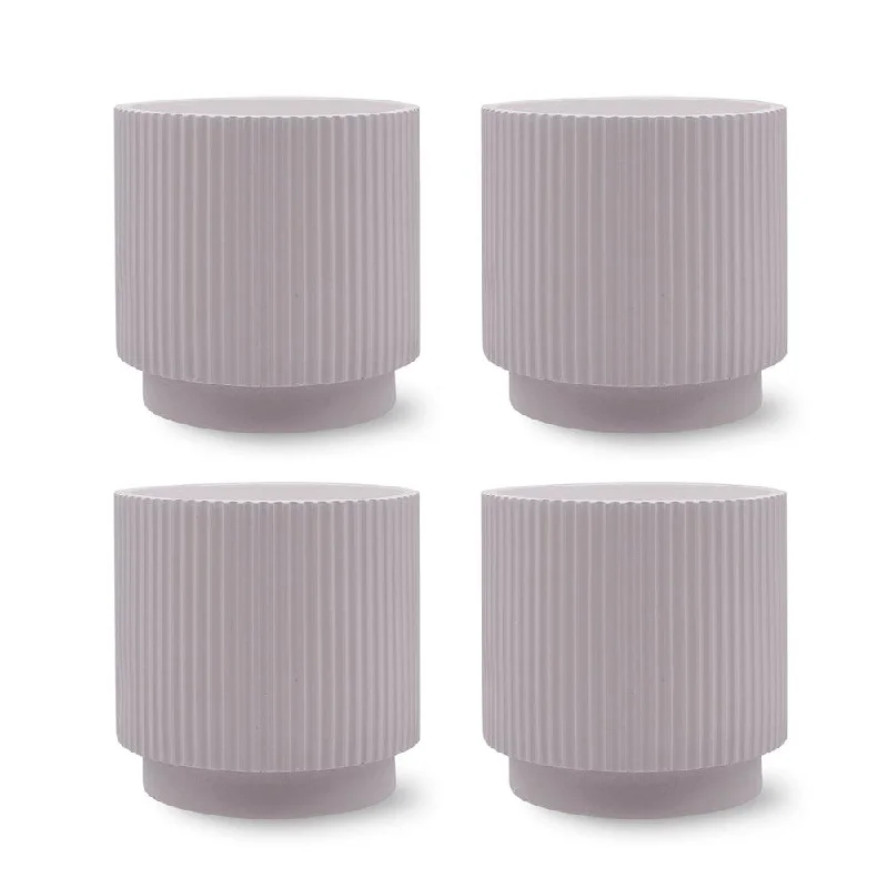 Elegant stone candle holders-Set of 4 Ribbed Round Modern Vases