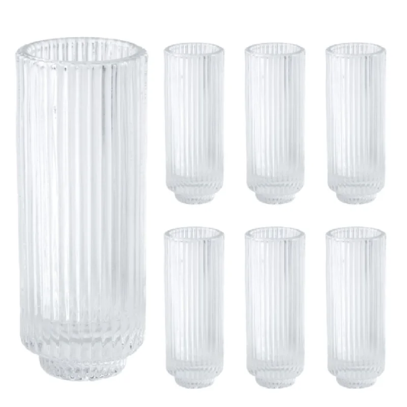 Stylish wooden wall shelves-Ribbed Tall Glass Candle Holder 2.36" x 6.3" Clear Tall Votive Candle Holders