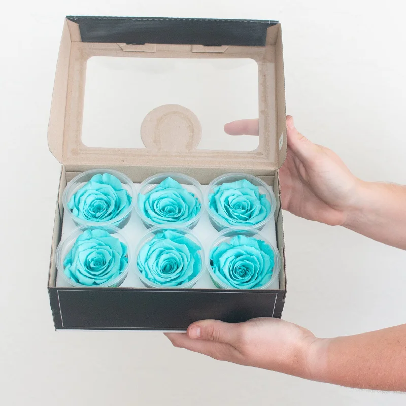 Hand-painted bamboo frames-Turquoise Preserved Roses