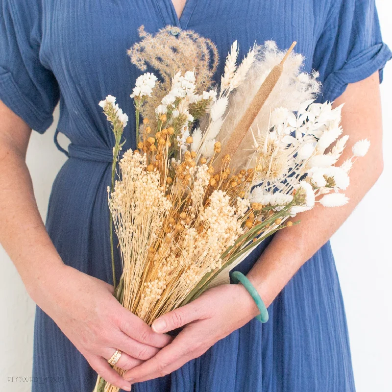 Handmade wooden photo frames-Creamy White Boho Wildflower Dried Bouquet