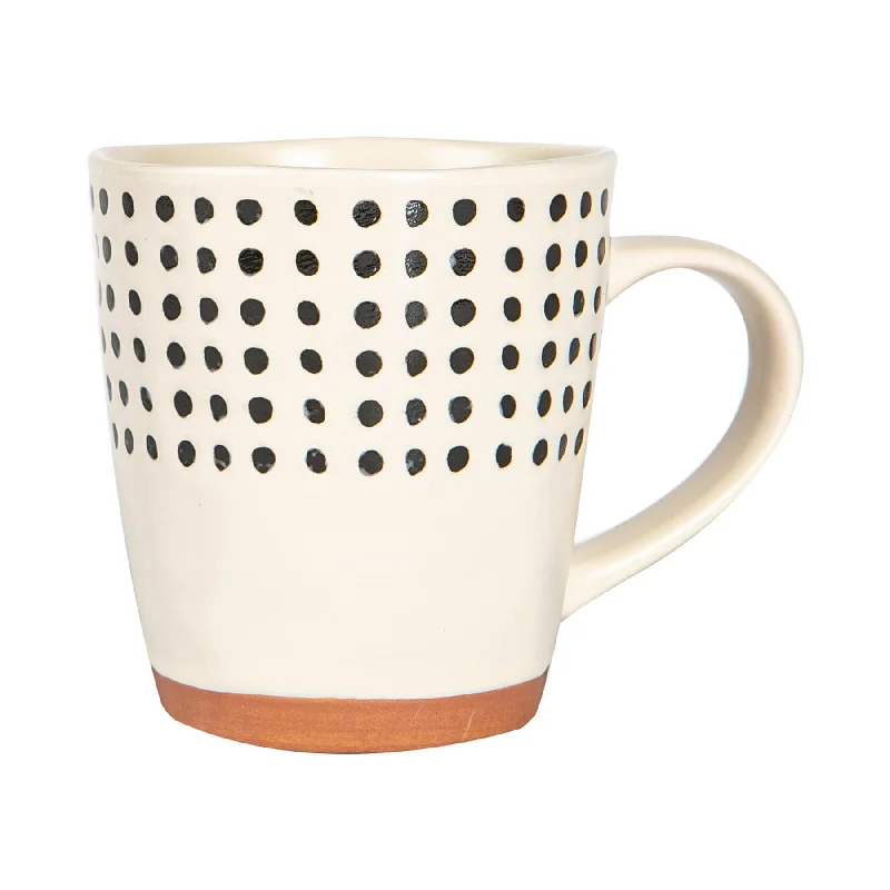 Outdoor glass drinking tumblers-360ml Spotted Rim Portuguese Stoneware Coffee Mug - By Nicola Spring - Cream