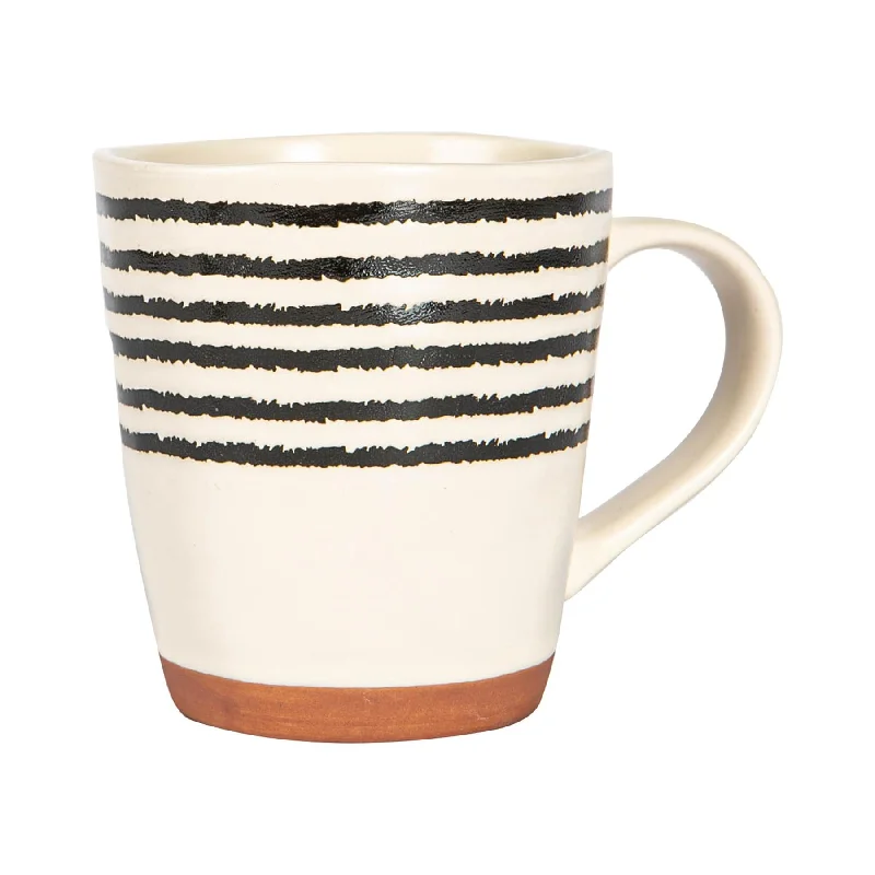 Modern insulated iced coffee mugs-360ml Striped Rim Portuguese Stoneware Coffee Mug - By Nicola Spring - Cream