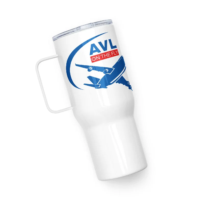 Matte white ceramic mugs-AVL ON THE FLY Travel mug with a handle