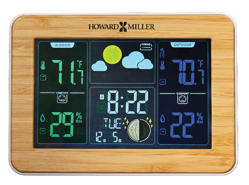 Sleek black metal statues-Bamboo Weather Station Alarm Clock