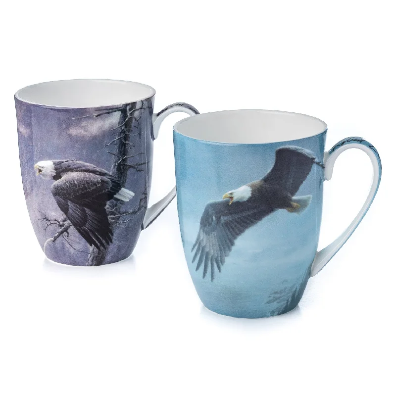 Large glass iced tea cups-Eagles Mug Pair