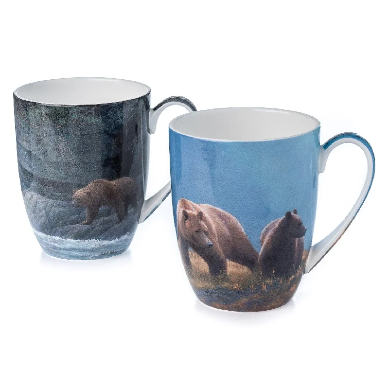 Large ceramic latte mugs-Grizzlies Mug Pair