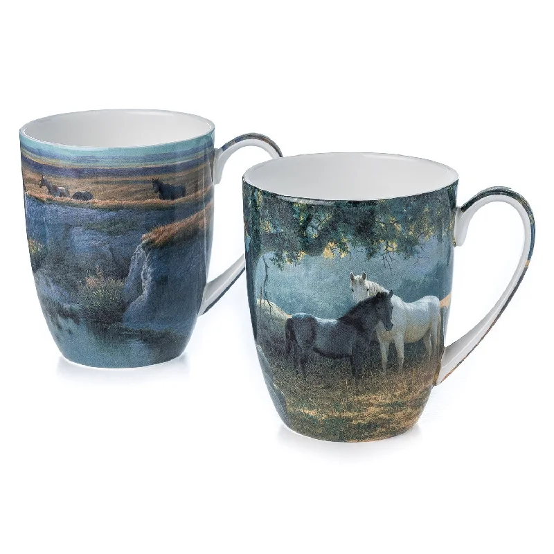 Handmade ceramic coffee mugs-Horses Mug Pair