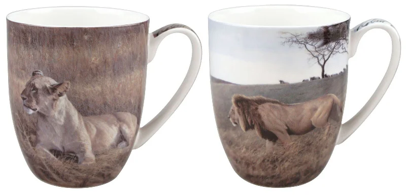 Portable insulated travel tumblers-Lions Mug Pair