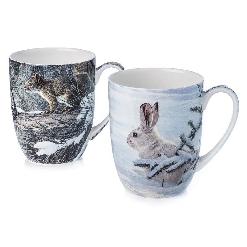 Classic blue porcelain cups-Woodland Animals Mug Pair