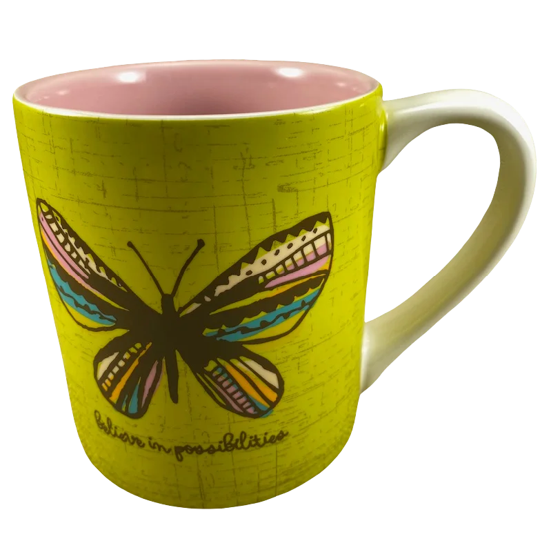 Heavy glass beer tumblers-Believe In Possibilities All Things Are Possible Where The Heart Is Amylee Weeks Butterfly Mug Enesco NEW