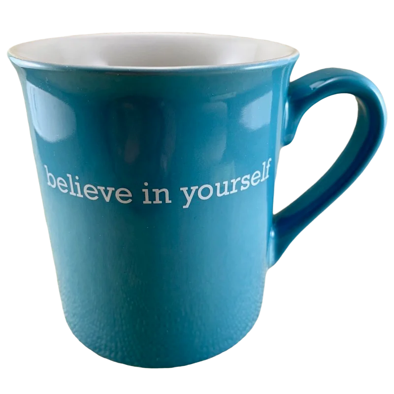 Portable bamboo water mugs-Believe In Yourself Blue Mug With White Interior And Blue Star Inside THL