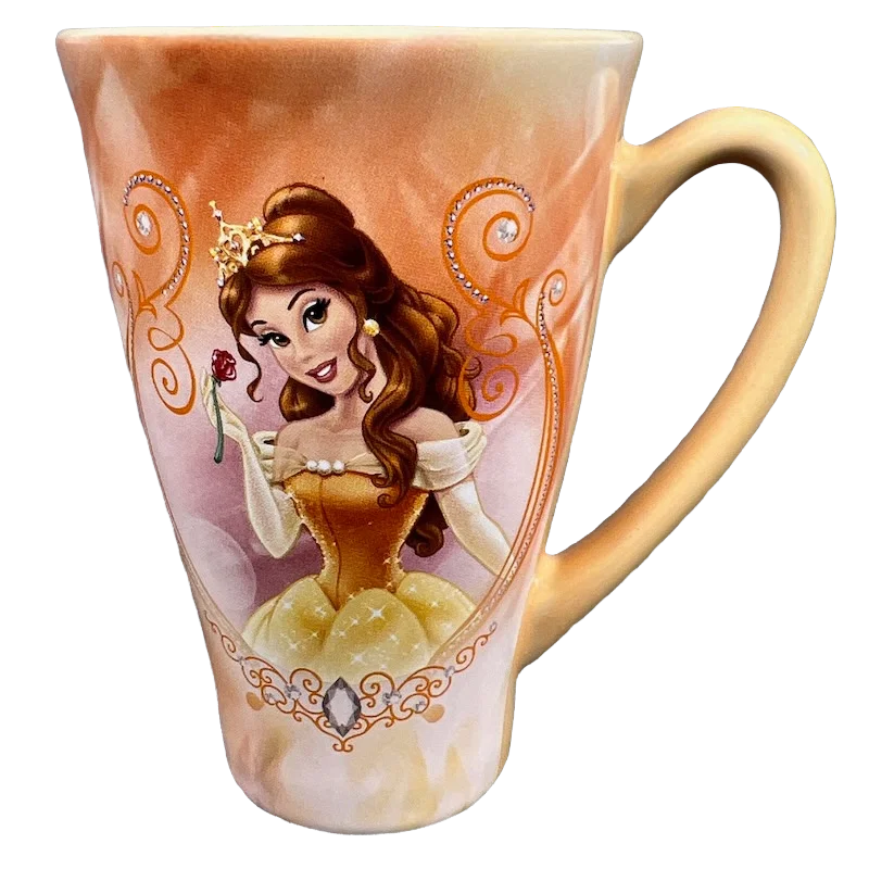 Rustic bamboo tumblers-Belle Holding A Rose Mug Disney Store