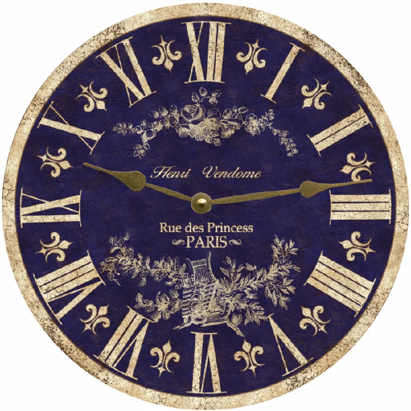 Modern circular wall art-Blue French Toile Clock