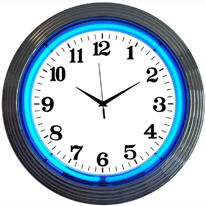 Minimalist rattan wall art-Chrome Blue Standard Neon Clock