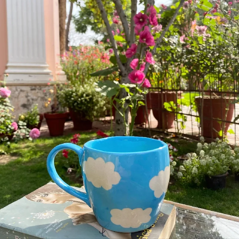 Stackable acrylic coffee cups-Cloud wobbly mug large in light blue.