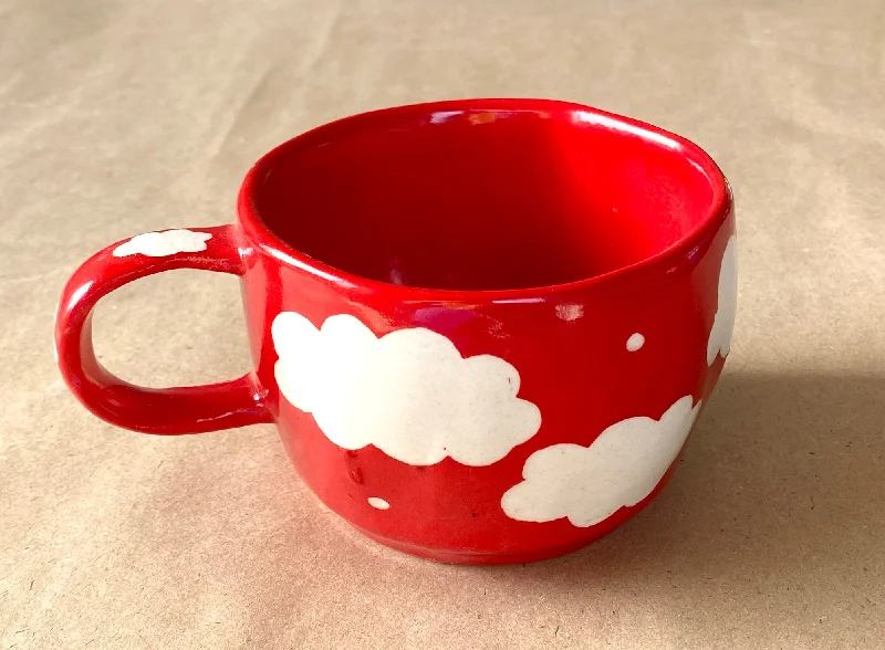 Sleek aluminum water mugs-Clouds Red wobbly mug small. Capacity 200ml.