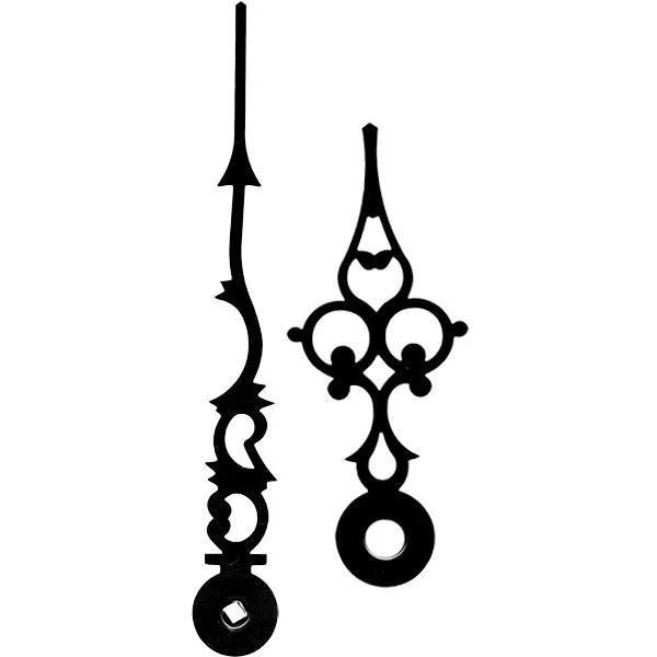 Sleek metal wall sculptures-Clock Hands Euro Fit - Black Filigree for Hermle Quartz Movements, Length Varies