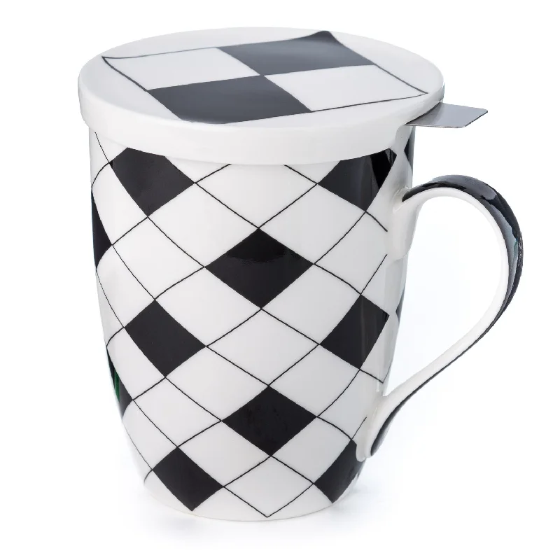 Matte white ceramic mugs-Criss Cross Tea Mug w/ Infuser and Lid