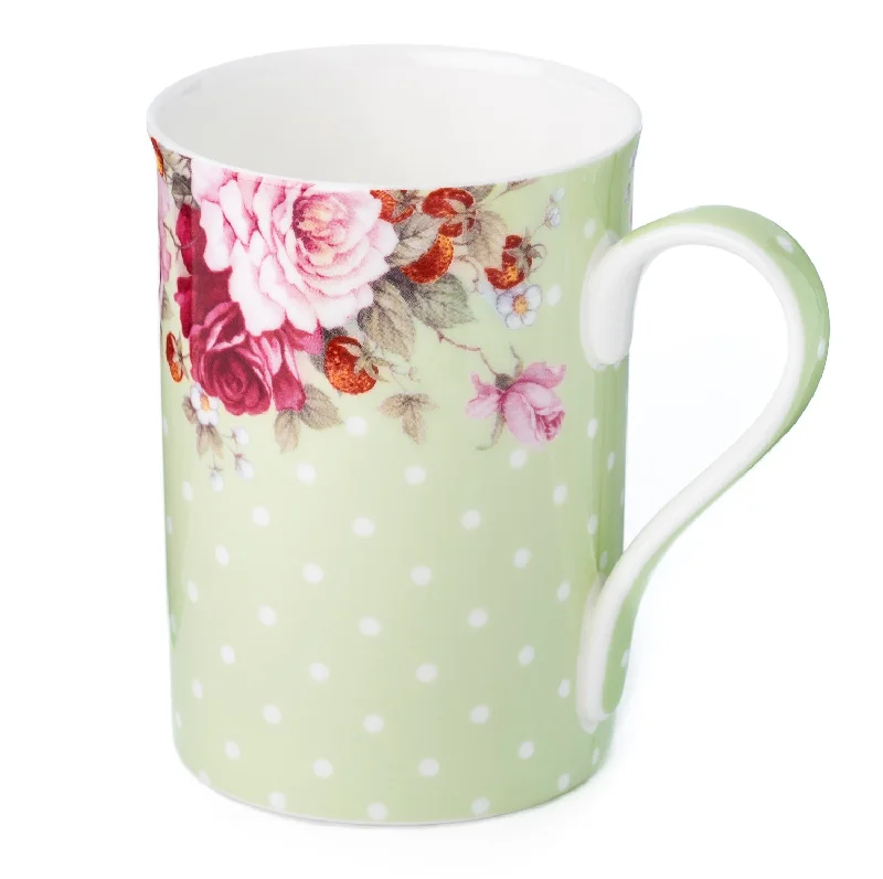 Handmade ceramic coffee mugs-Dots & Roses Green Classico Mug