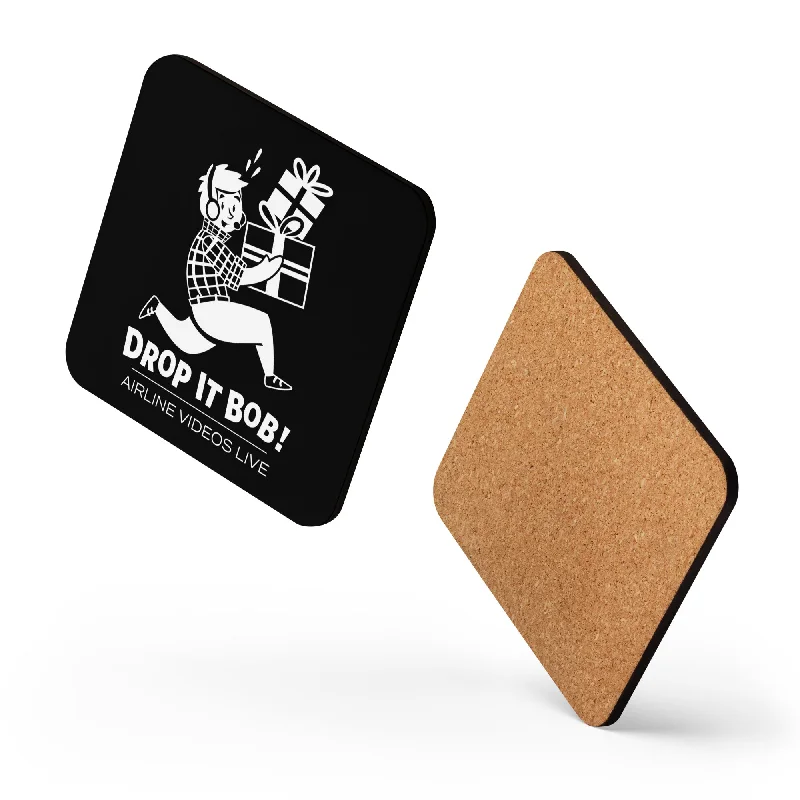 Sparkly glitter travel mugs-DROP IT BOB! (BLACK) Cork-back coaster